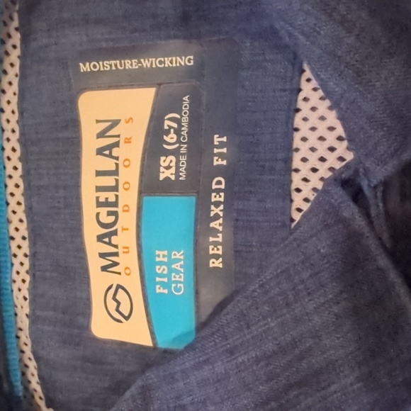 Boys Magellan Outdoors Aransas Pass HeatherBlue S/S Fishing Button down - Picture 3 of 5